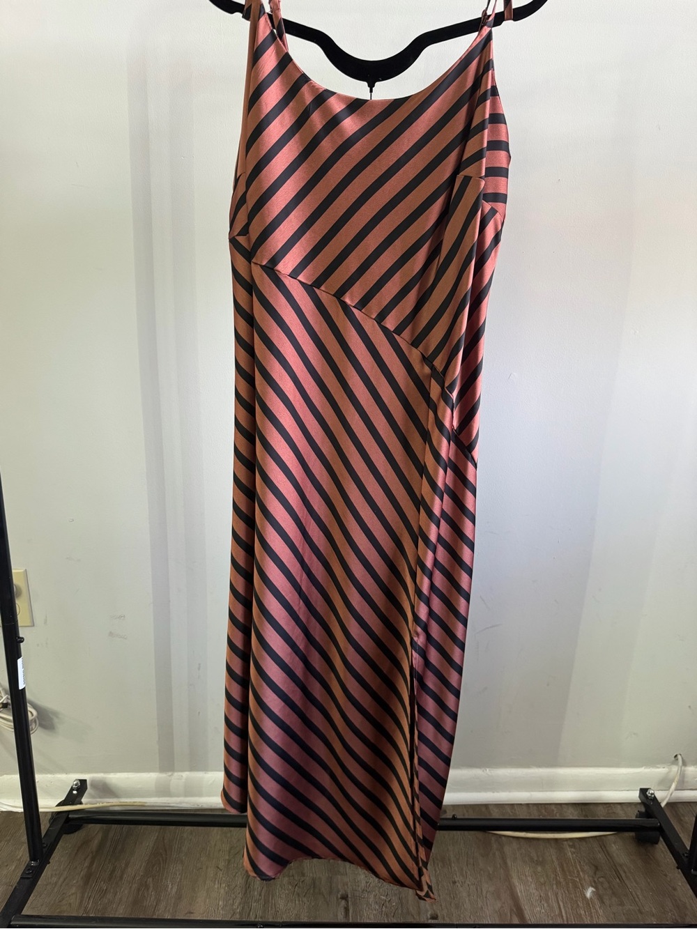 Striped copper and Black Bias-Cut Maxi Skirt